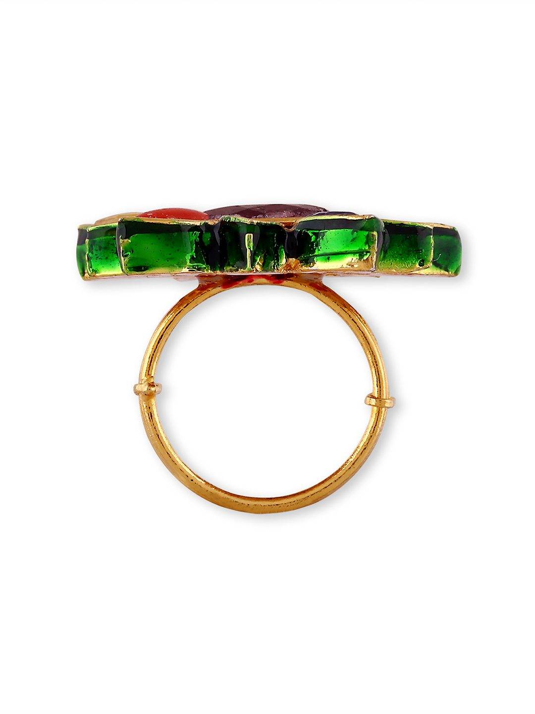 Luxurious Sterling Silver Gold Plated Kundan Multicolor Ring - Auraa Trends