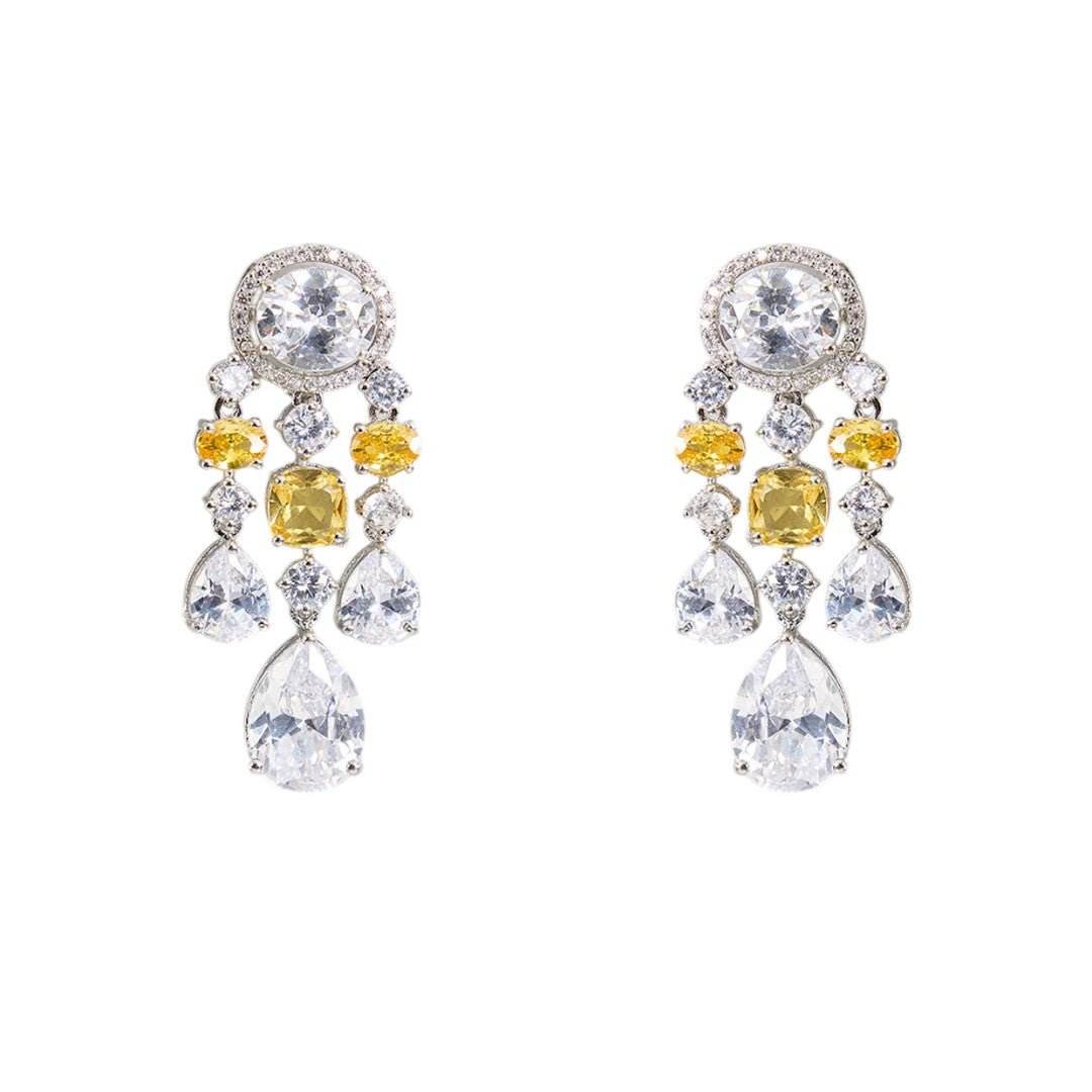 Luxury Crystal and Yellow Stone Statement Drop Earrings - Auraa Trends