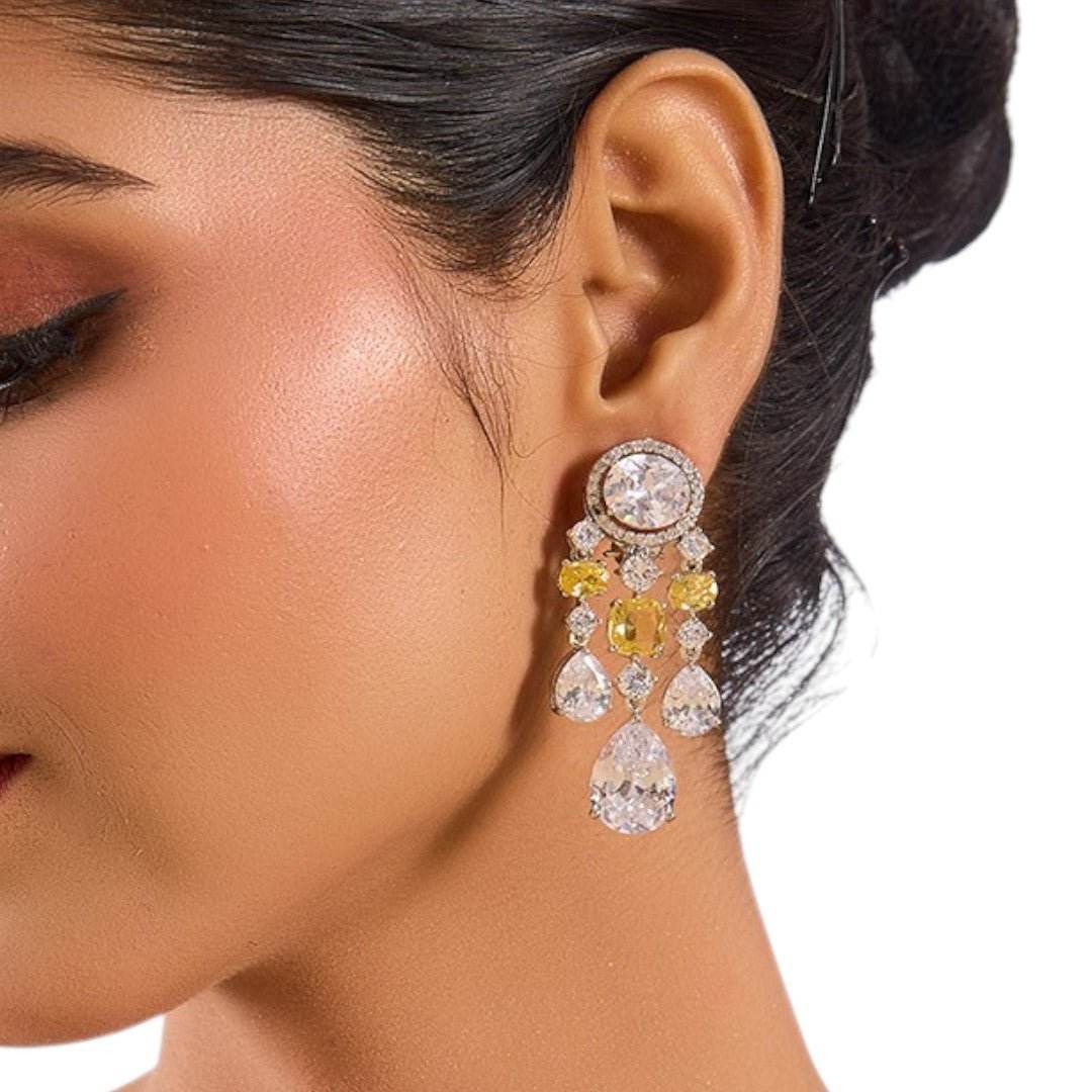 Luxury Crystal and Yellow Stone Statement Drop Earrings - Auraa Trends