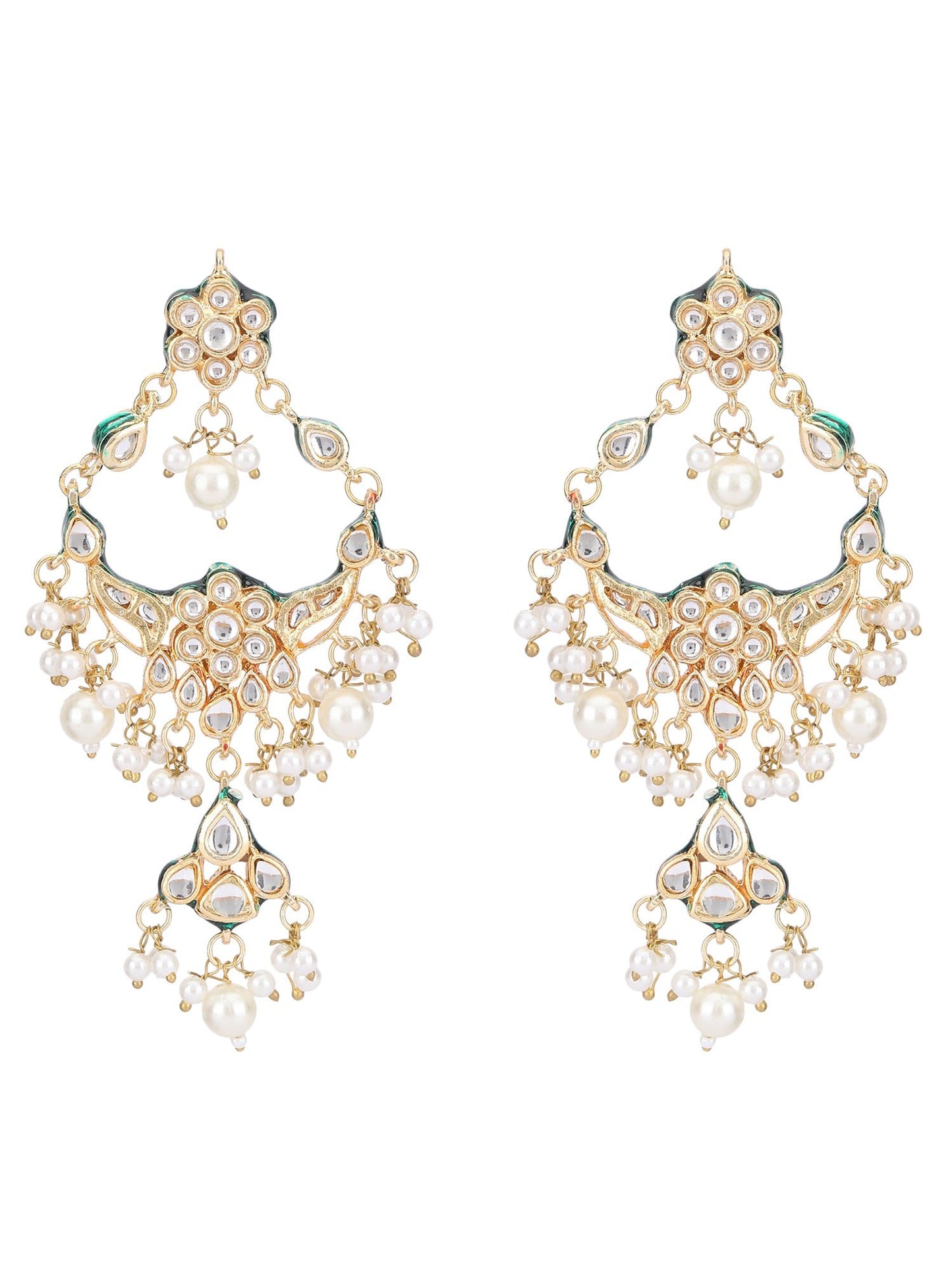 Luxury Gold-Plated Chandelier Earrings with Kundan Detailing - Auraa Trends - Chandelier Earrings - Earrings New Arrivals