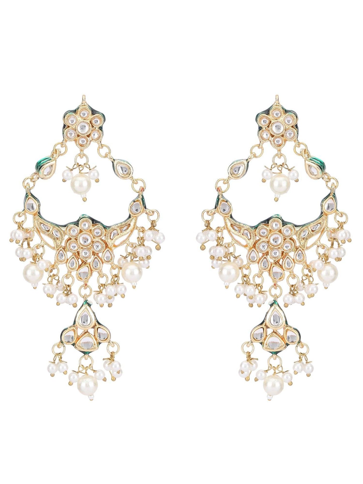 Luxury Gold-Plated Chandelier Earrings with Kundan Detailing - Auraa Trends