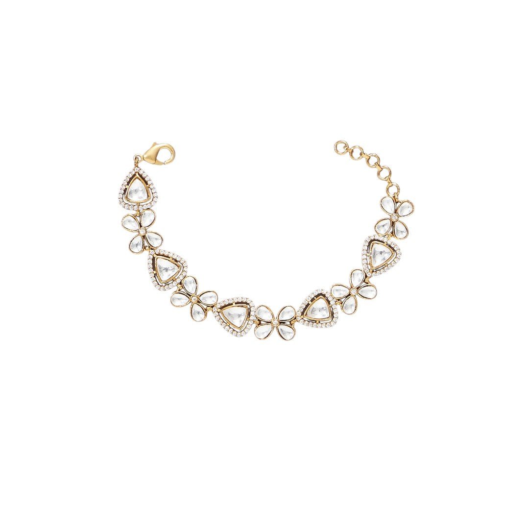 Luxury Moissanite Gold - Plated Bracelet with Floral - Auraa Trends - Bracelet - Luxury Moissanite Gold - Plated Bracelet
