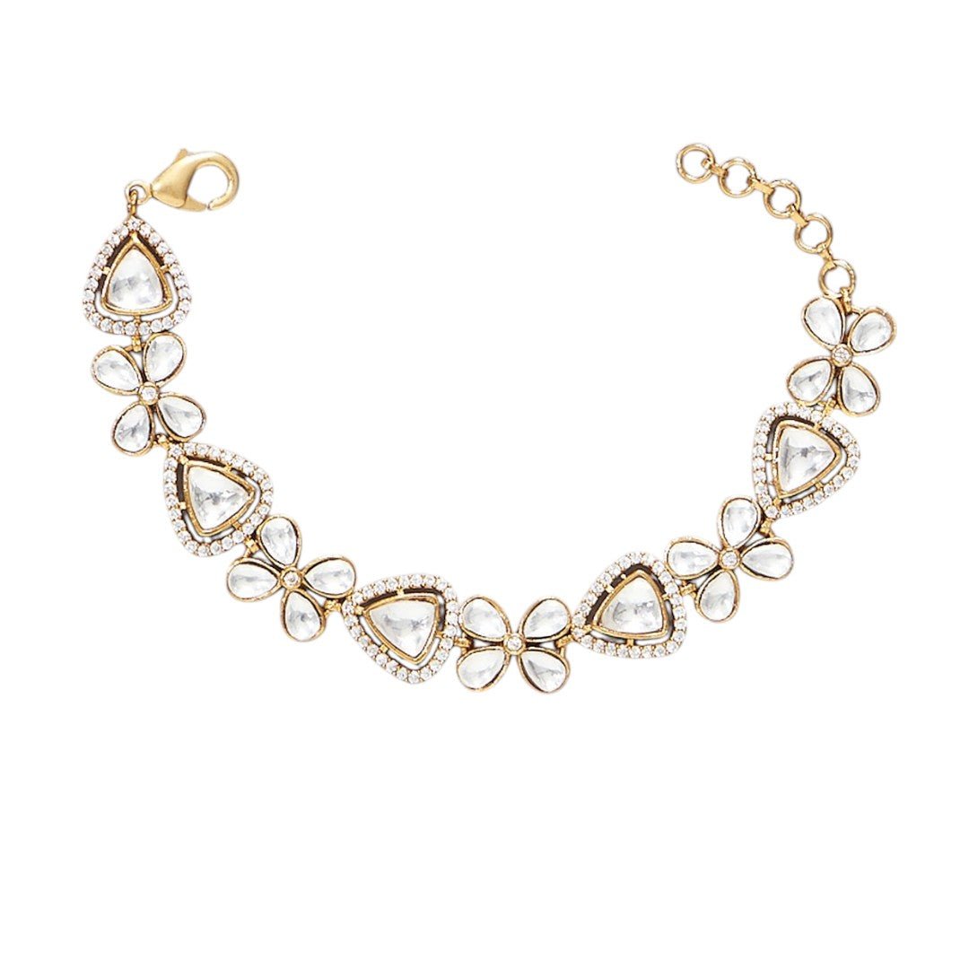 Luxury Moissanite Gold - Plated Bracelet with Floral - Auraa Trends - Bracelet - Luxury Moissanite Gold - Plated Bracelet