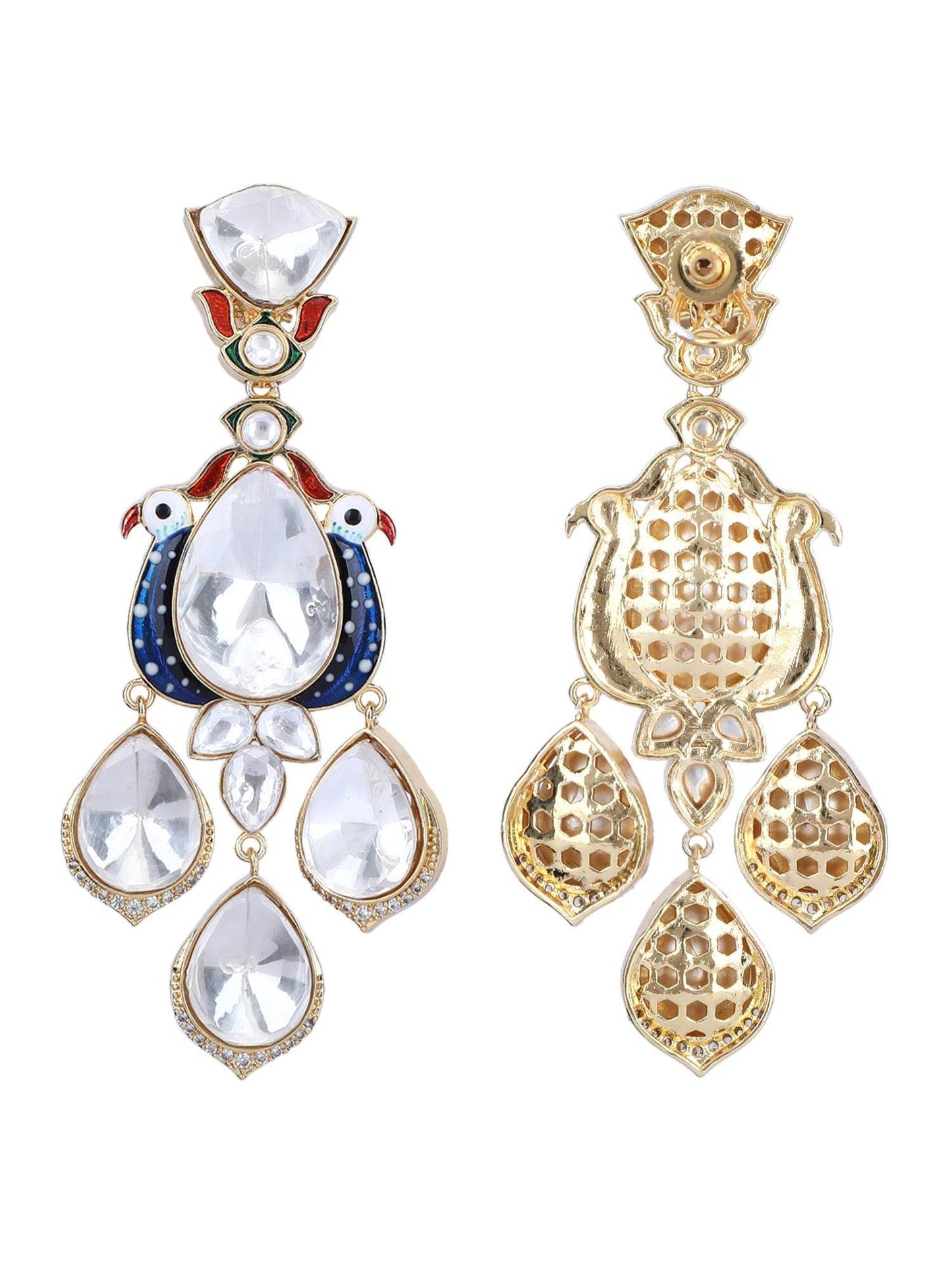 Luxury Moissanite Kundan Chandelier Earrings – 22KT Gold Plated - Auraa Trends