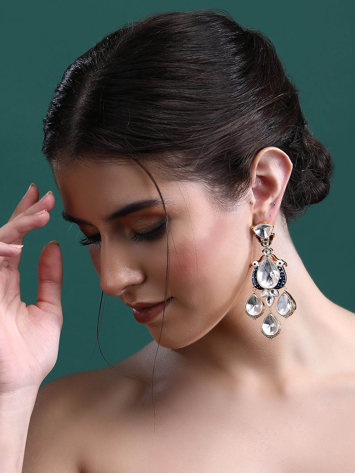 Luxury Moissanite Kundan Chandelier Earrings – 22KT Gold Plated - Auraa Trends