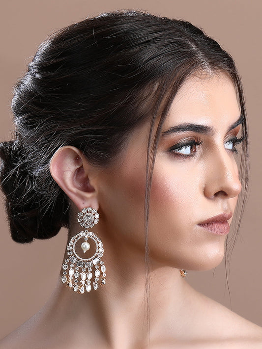 Luxury Moissanite & Pearl Chandelier Earrings – Gold Plated - Auraa Trends - Chandelier Earrings - Buy Gold Earring Set