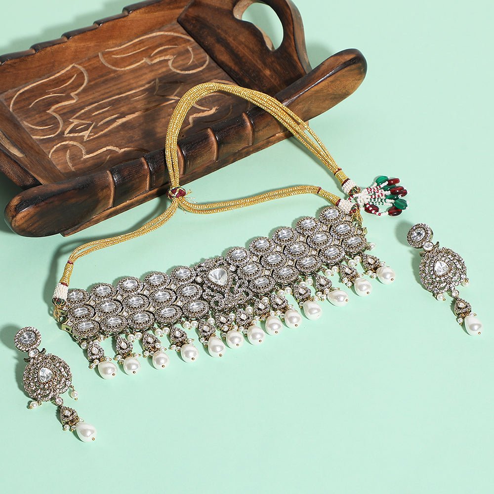 Luxury Pearl - Embellished Choker Necklace Set for Women - Auraa Trends - Choker - # - Auraa Trends - Buy Now Choker Necklace Set for Women Online In India