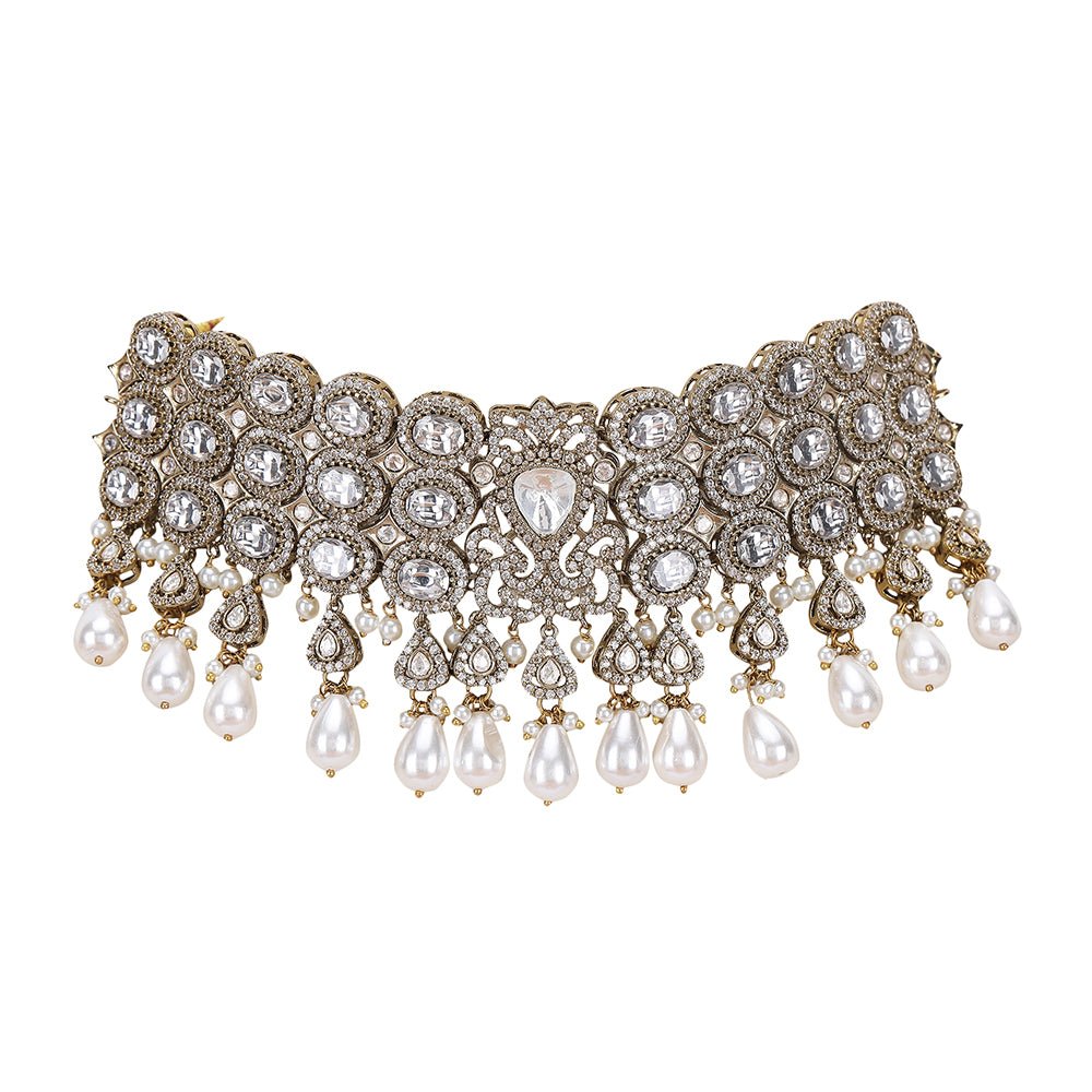 Luxury Pearl - Embellished Choker Necklace Set for Women - Auraa Trends - Choker - # - Auraa Trends - Buy Choker Necklace Set for Women