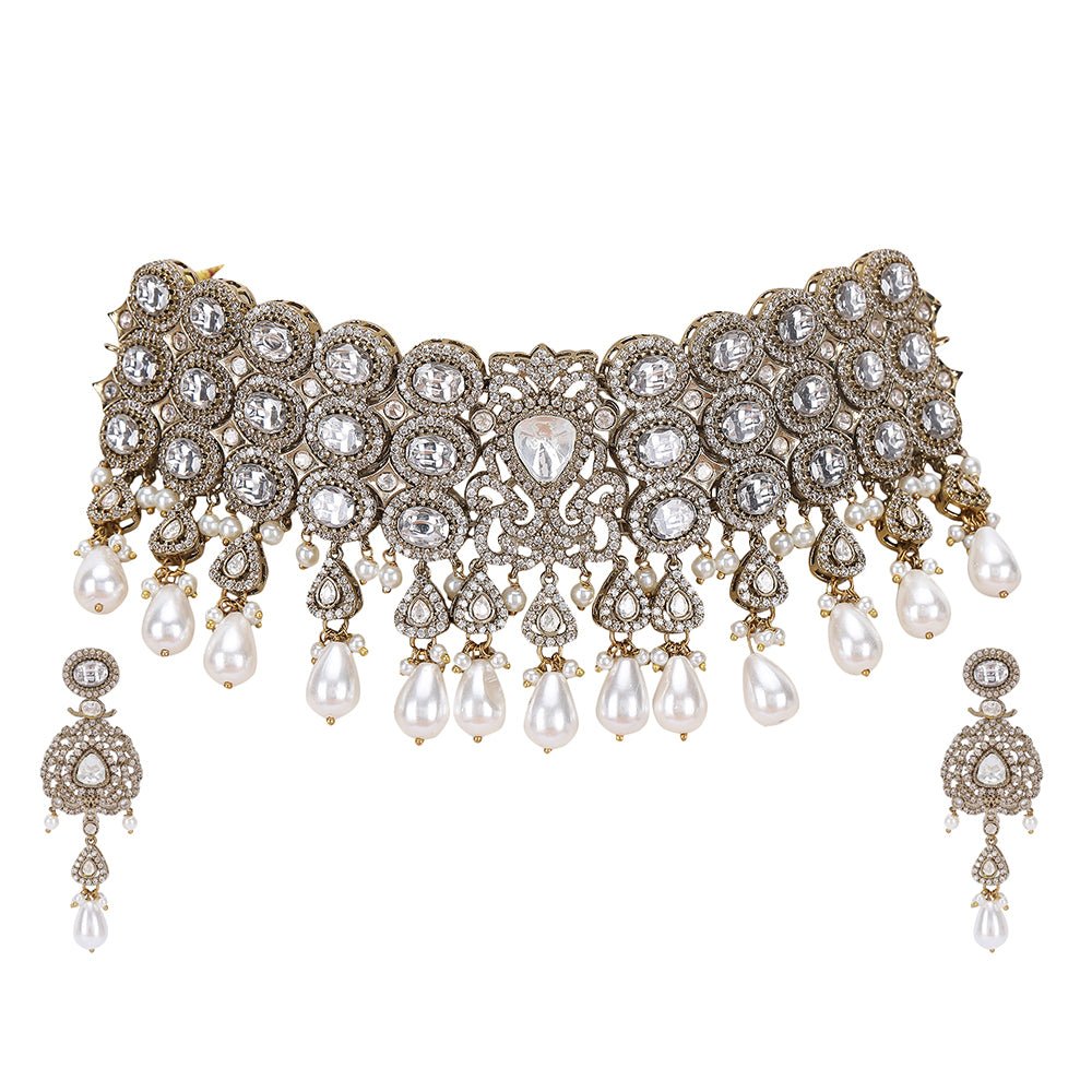 Luxury Pearl - Embellished Choker Necklace Set for Women - Auraa Trends - Choker - # - Auraa Trends - Choker Necklace Set for Women Online