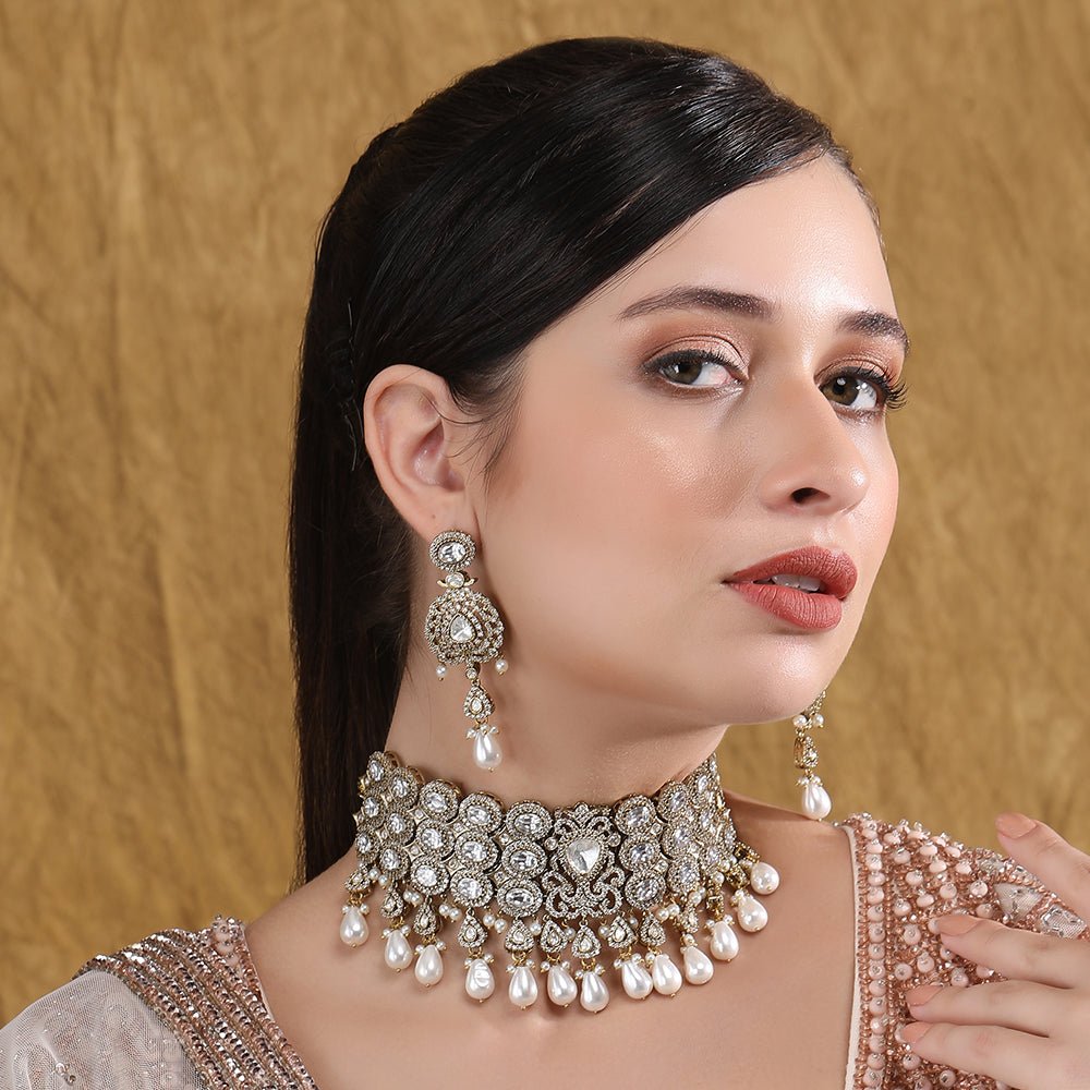 Luxury Pearl - Embellished Choker Necklace Set for Women - Auraa Trends - Choker - # - Auraa Trends - Choker Necklace Set for Women