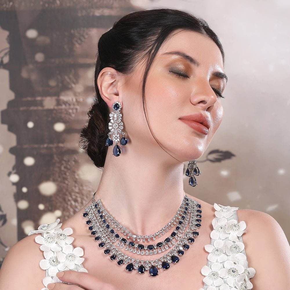 Majestic Sapphire and Diamond Choker Necklace Set - Auraa Trends