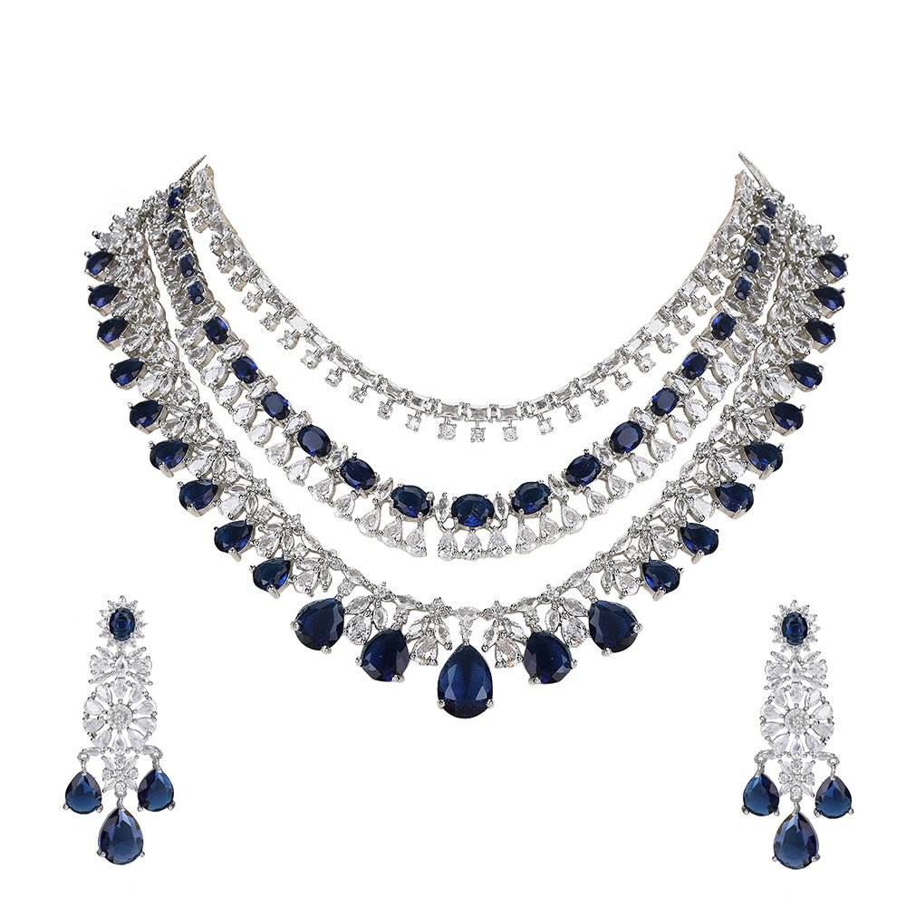 Majestic Sapphire and Diamond Choker Necklace Set - Auraa Trends
