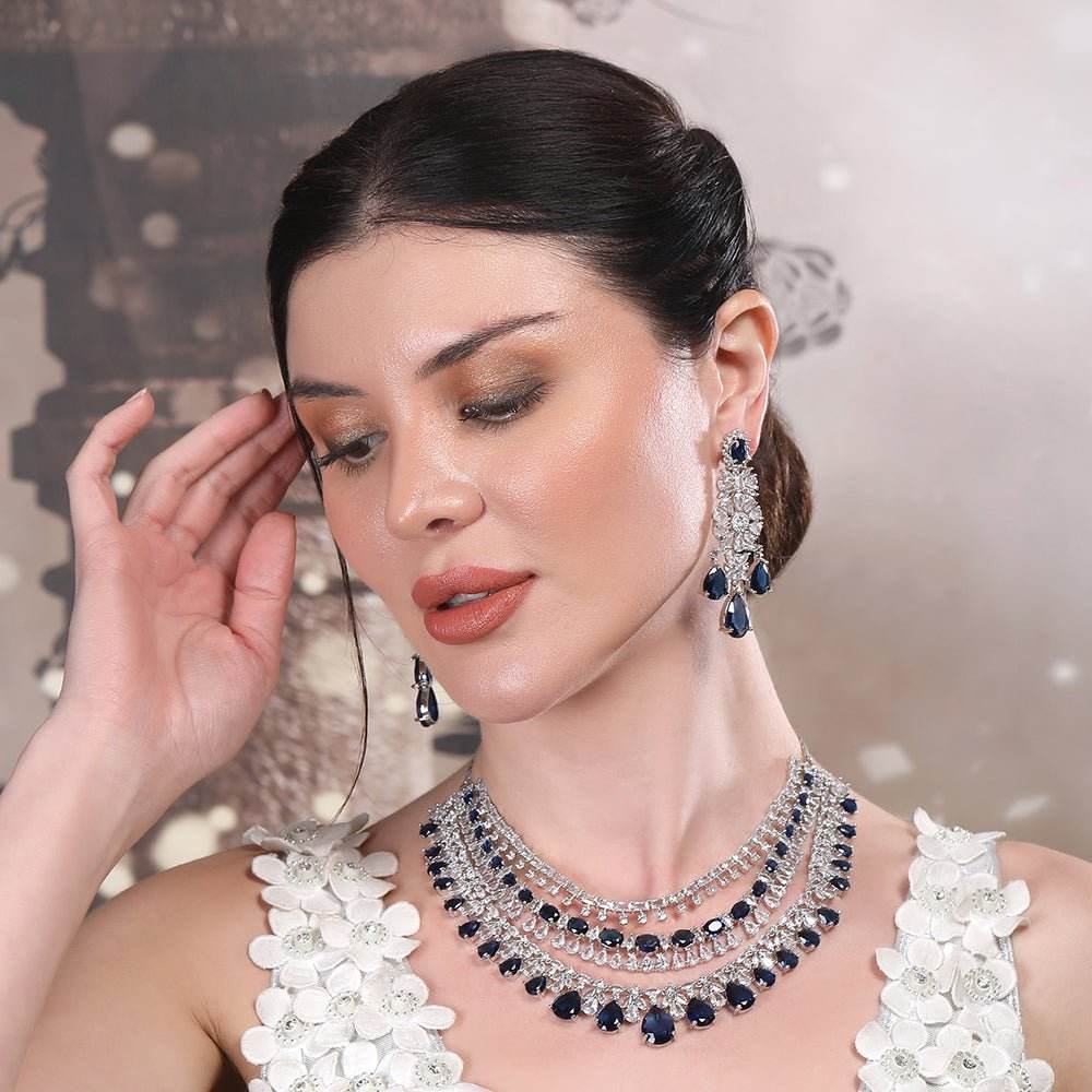 Majestic Sapphire and Diamond Choker Necklace Set - Auraa Trends