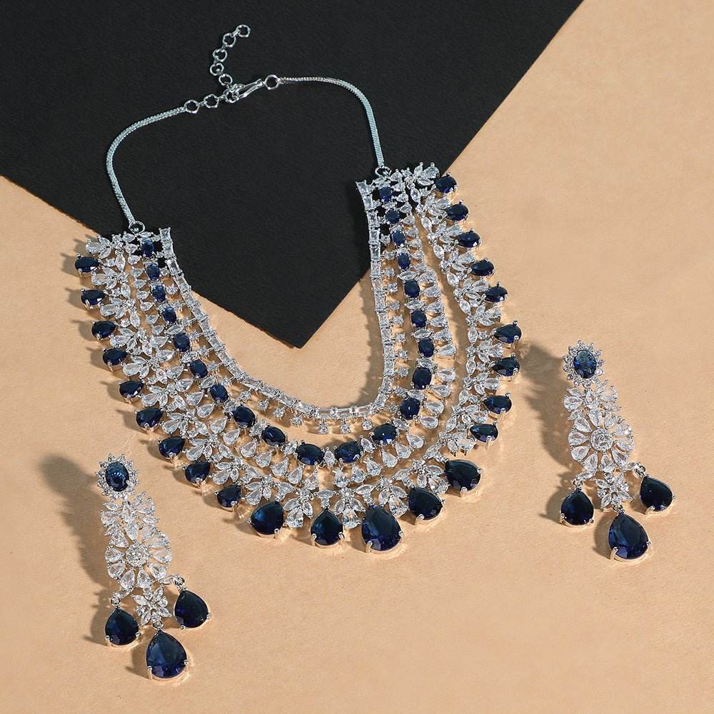 Majestic Sapphire and Diamond Choker Necklace Set - Auraa Trends