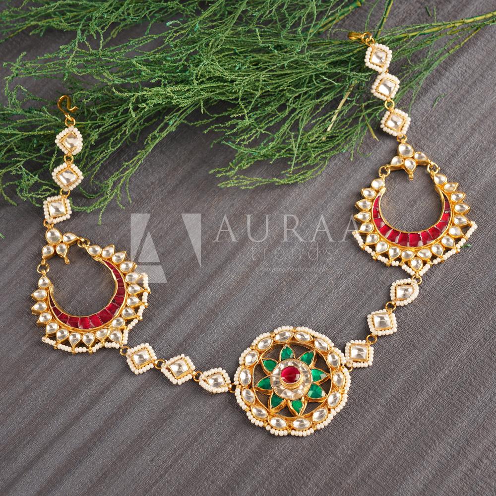 Mathapatti for women Alluring Kundan Gold Plated Head Band 22KT Gold Plated - Auraa Trends - Mathapati - Polki Maang Tikka
