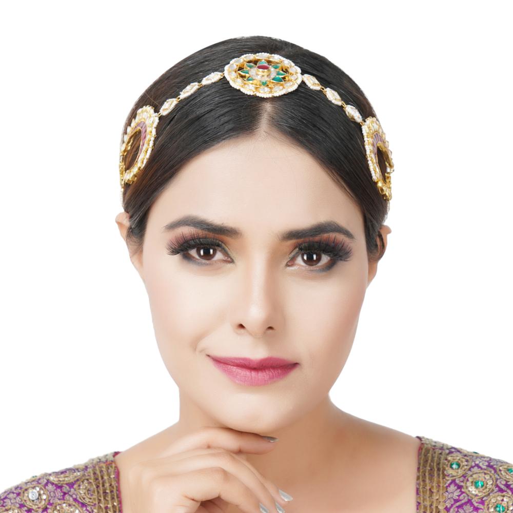 Mathapatti for women Alluring Kundan Gold Plated Head Band 22KT Gold Plated - Auraa Trends - Mathapati - Polki Maang Tikka