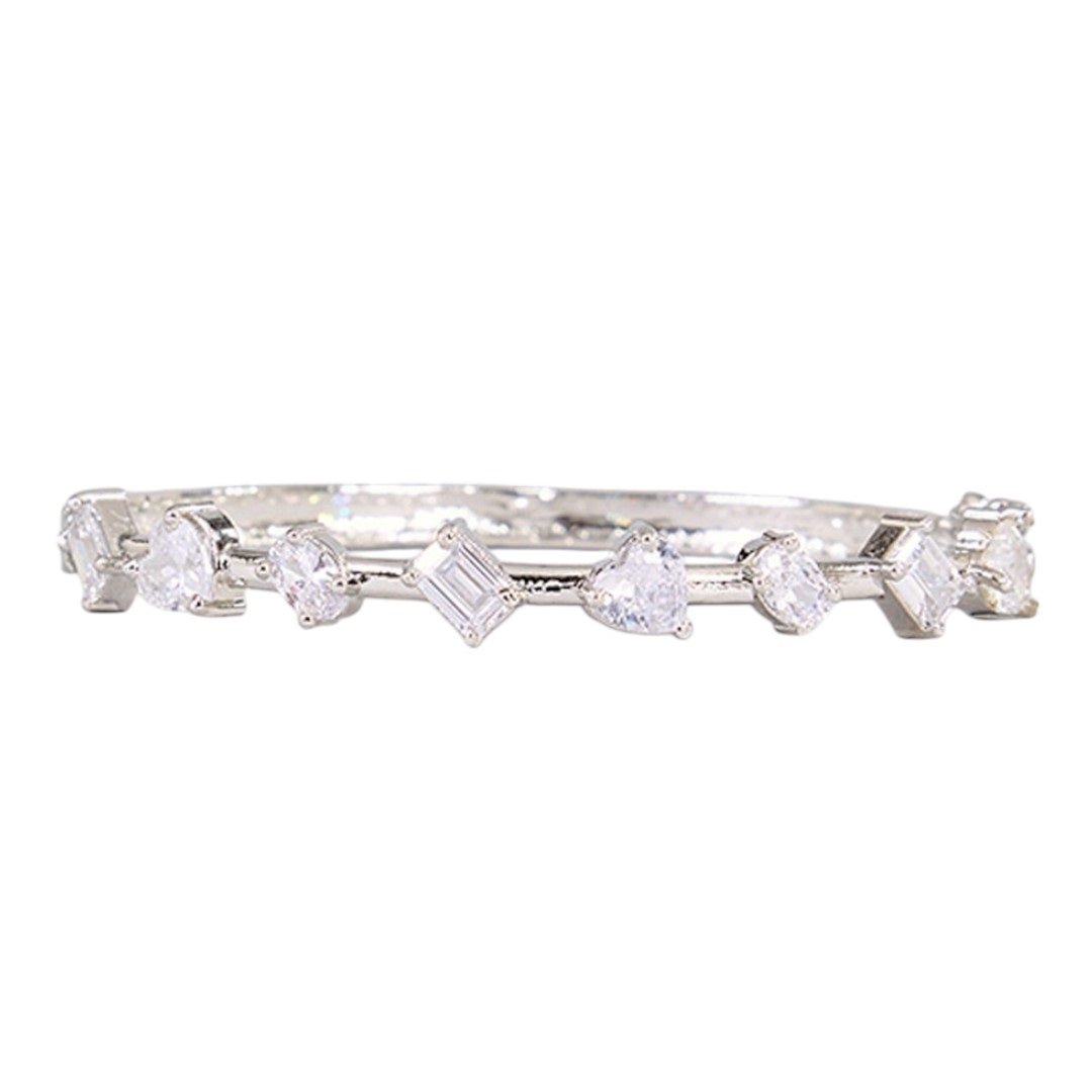 Minimalist Silver - Plated CZ Studded Bangle Bracelet for Women - Auraa Trends - Bracelet - - Auraa Trends - "Silver - plated sleek bangle bracelet featuring geometric - cut CZ stones for women"
