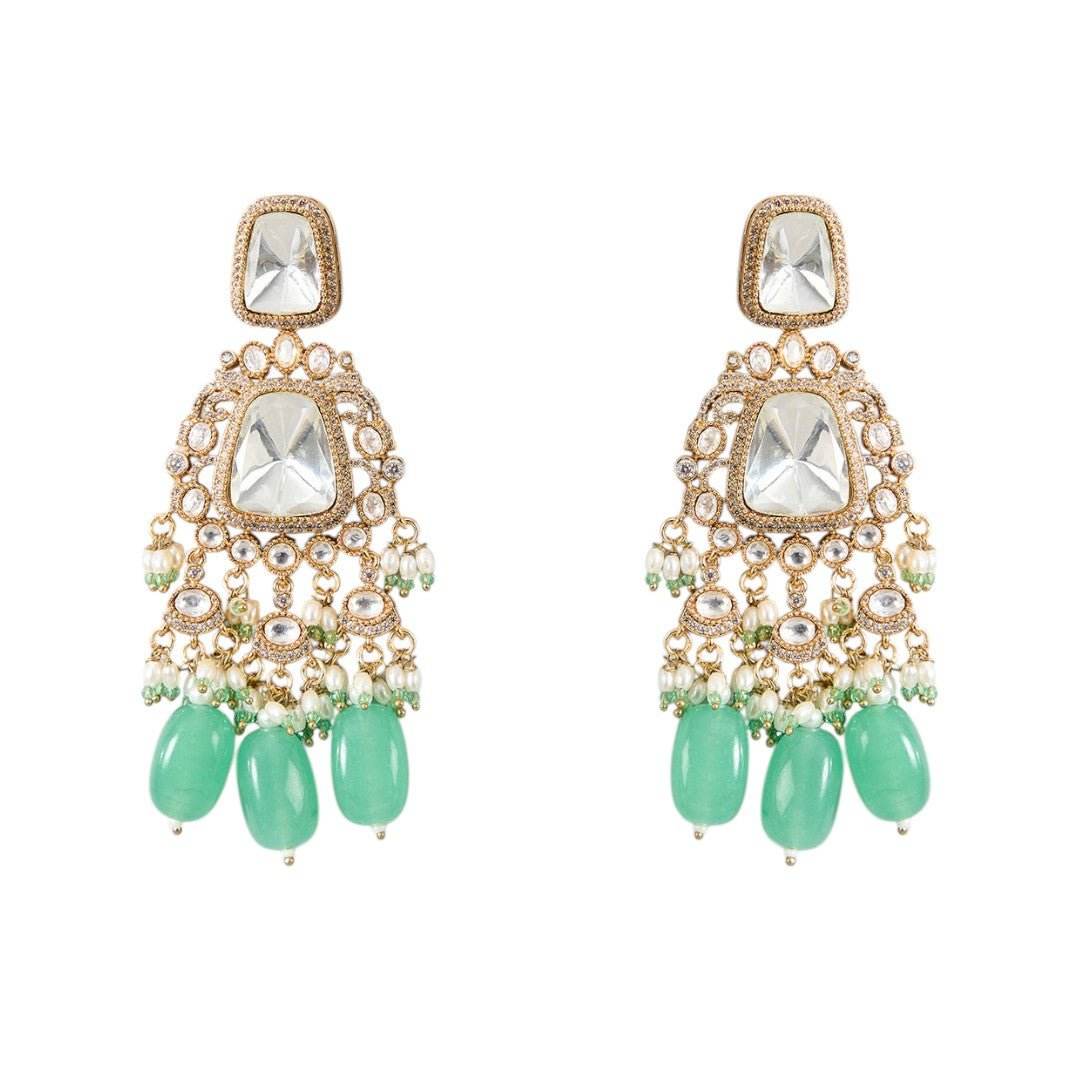 Mint Green and Mirror Kundan Choker Necklace Set - Auraa Trends