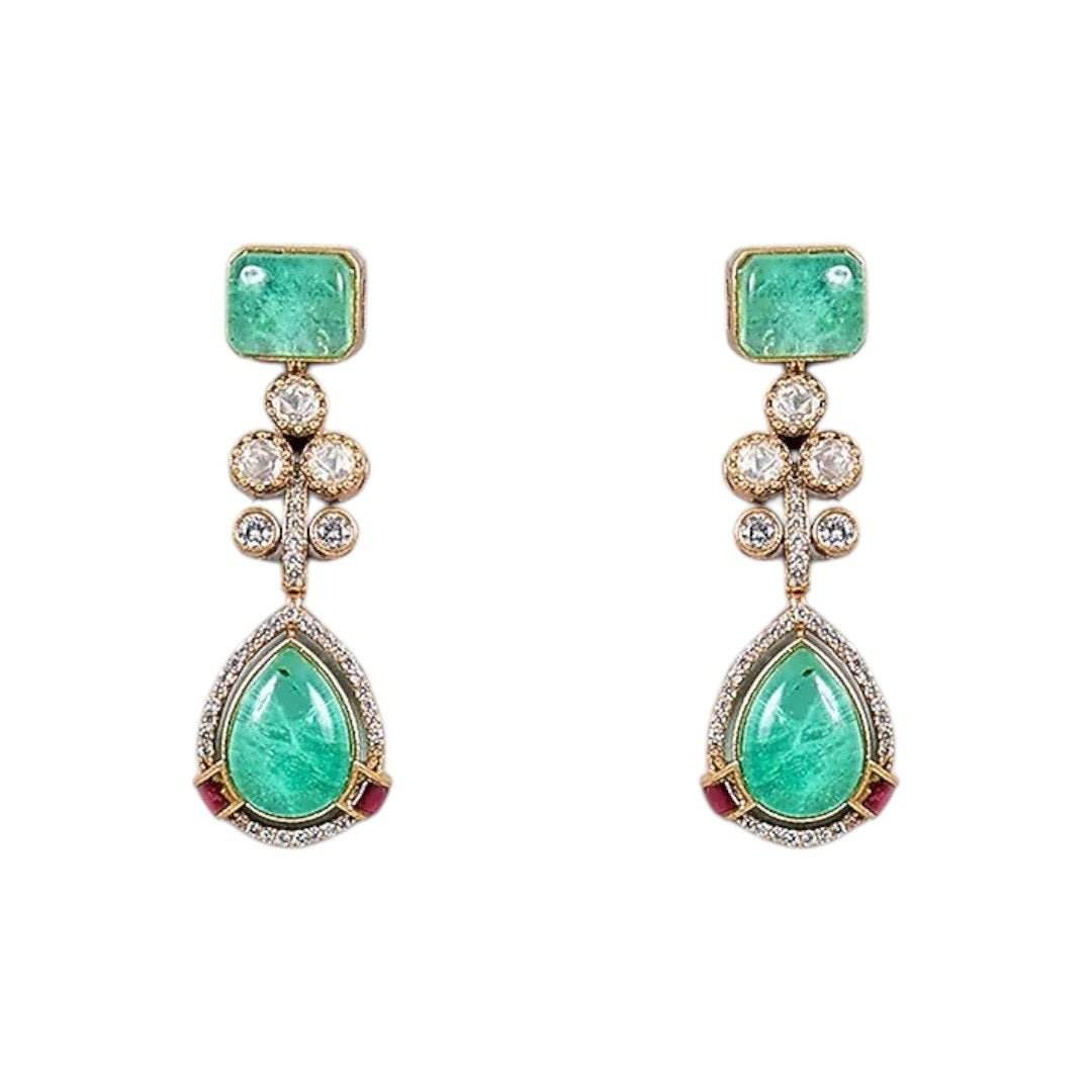 Mint Green Stone & Pearl Embellished Designer Choker Necklace Set with Drop Earrings for Women - Auraa Trends