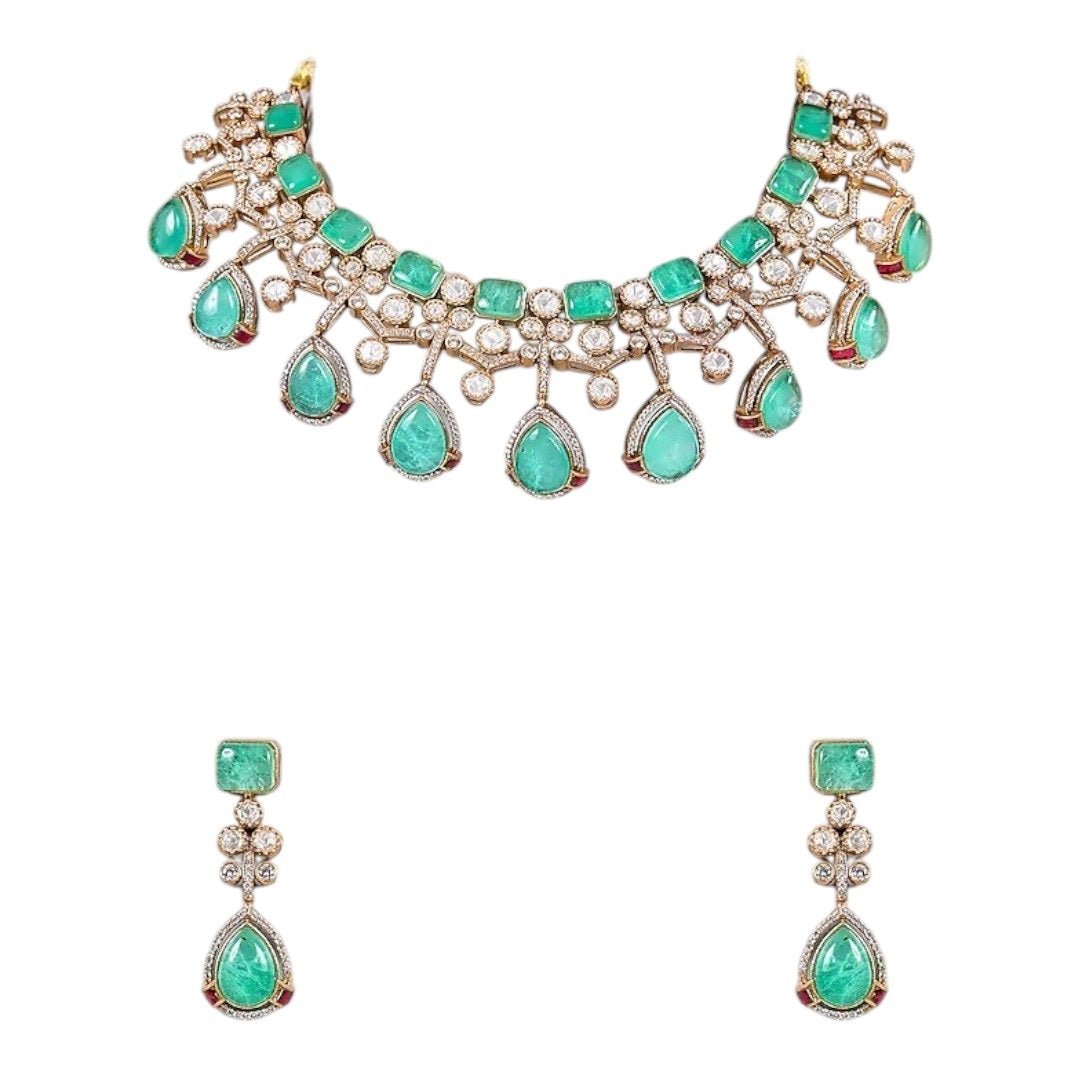Mint Green Stone & Pearl Embellished Designer Choker Necklace Set with Drop Earrings for Women - Auraa Trends - Necklace Set - - Auraa Trends - "Gold - plated mint green choker necklace set with pearl detailing and drop earrings – traditional Indian bridal jewelry for women"