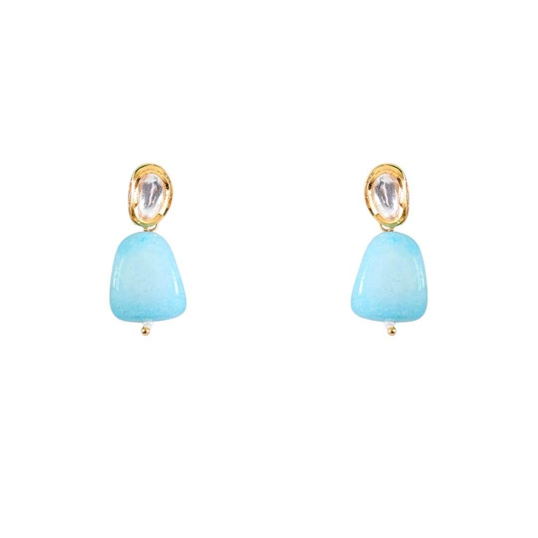 Modern Blue Stone and Pearl Layered Necklace Set with Matching Drop Earrings - Auraa Trends