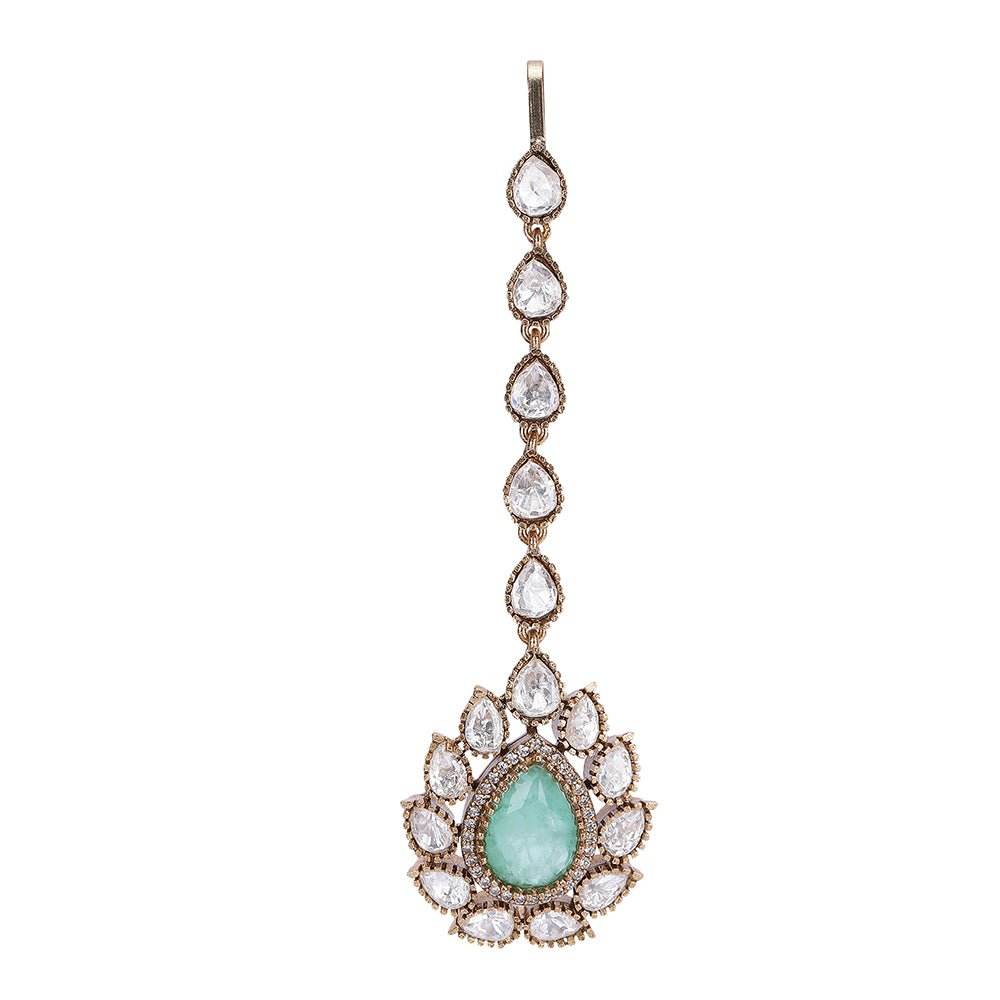 Moissanite Bridal Choker Necklace Set with Green & Red Stones - Auraa Trends