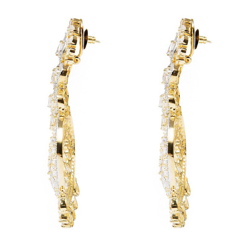 Moissanite Chandbaali Earrings Set - Auraa Trends - Chandbali - # - Auraa Trends - Diamonte Chaandlier Earrings