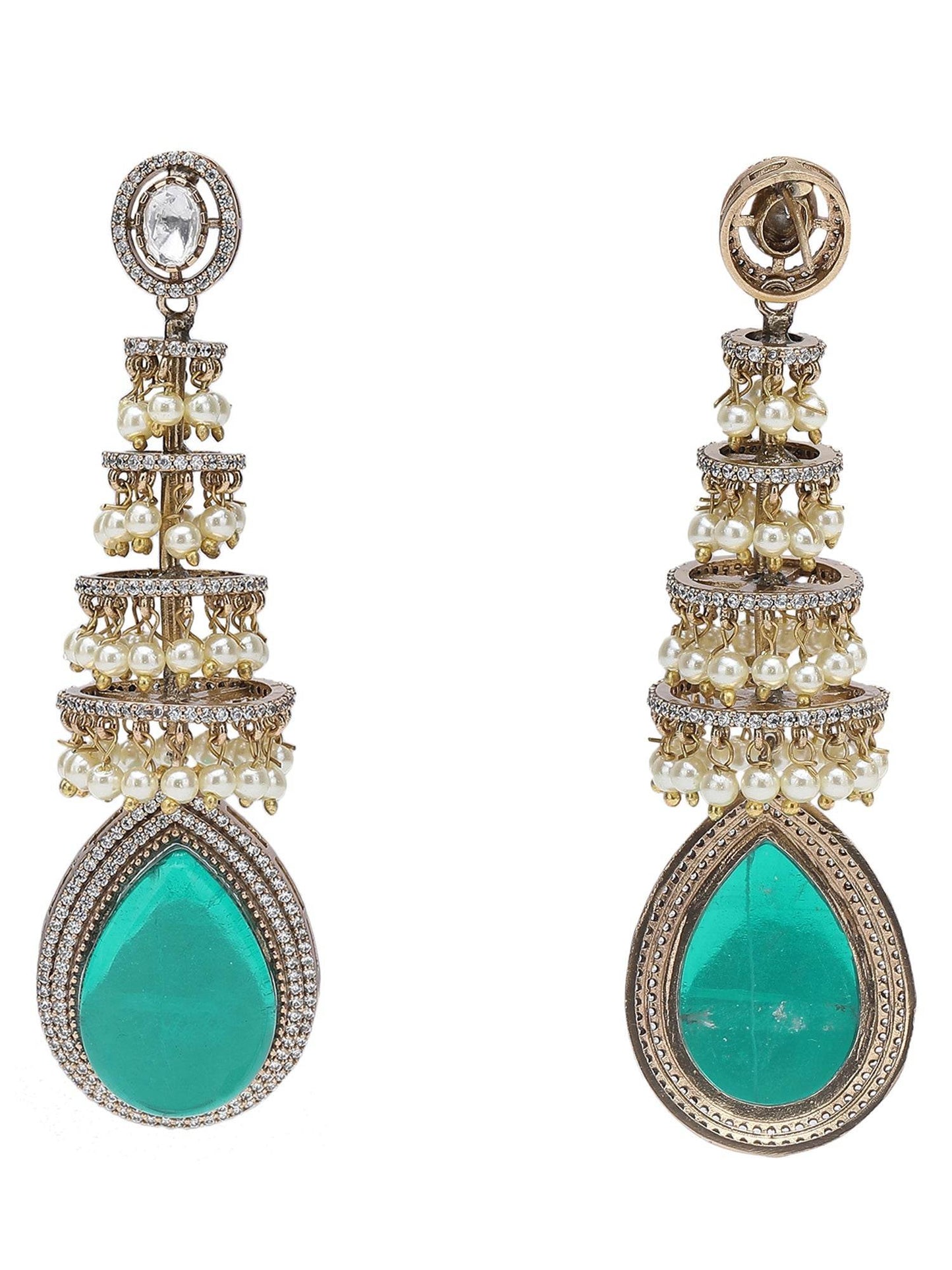 Moissanite Dangle Earrings with Gold and Pearl Detailing - Auraa Trends