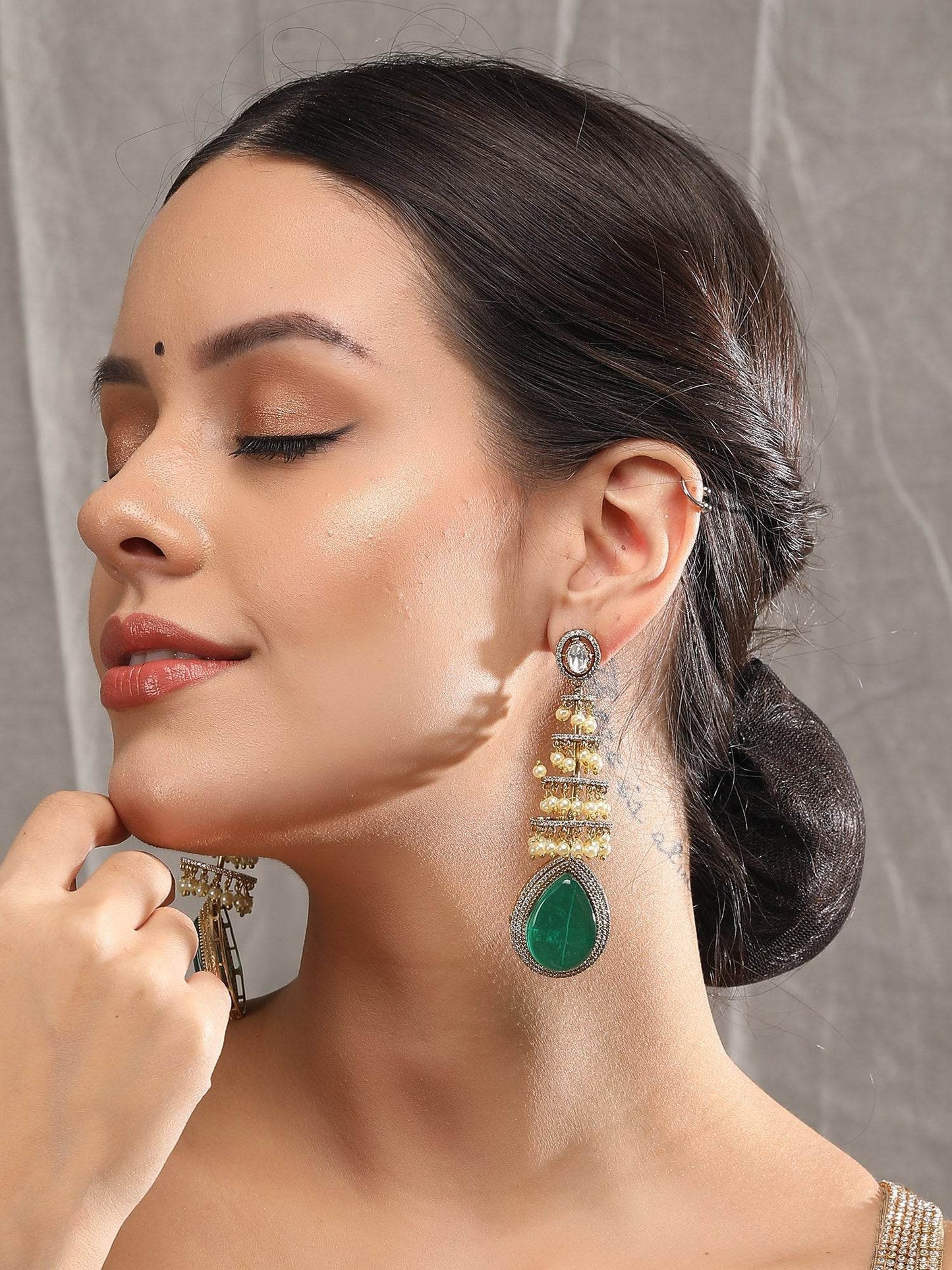 Moissanite Dangle Earrings with Gold and Pearl Detailing - Auraa Trends