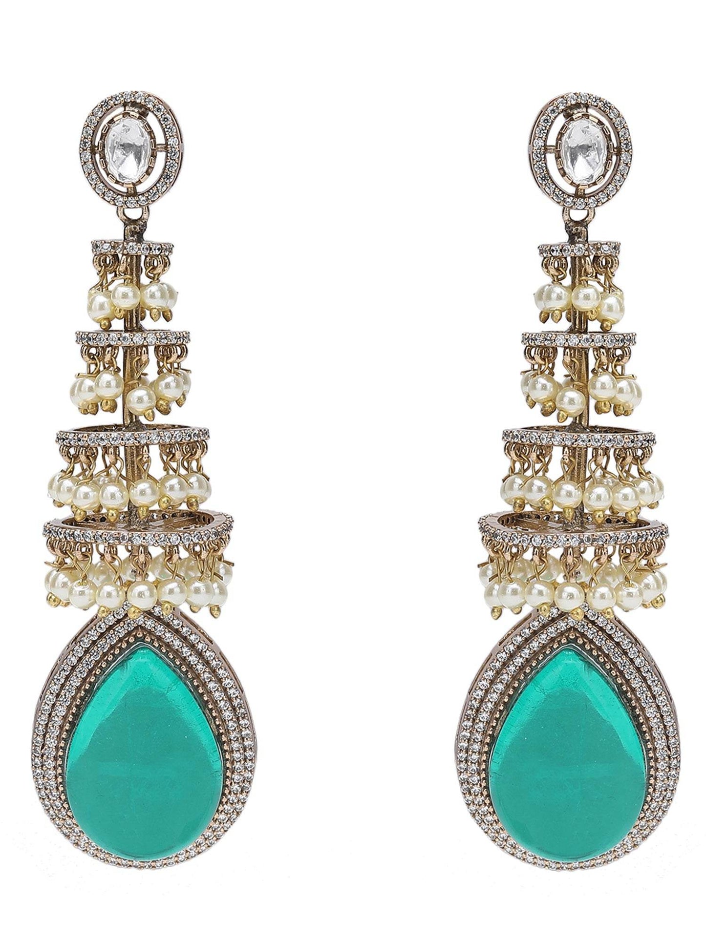 Moissanite Dangle Earrings with Gold and Pearl Detailing - Auraa Trends