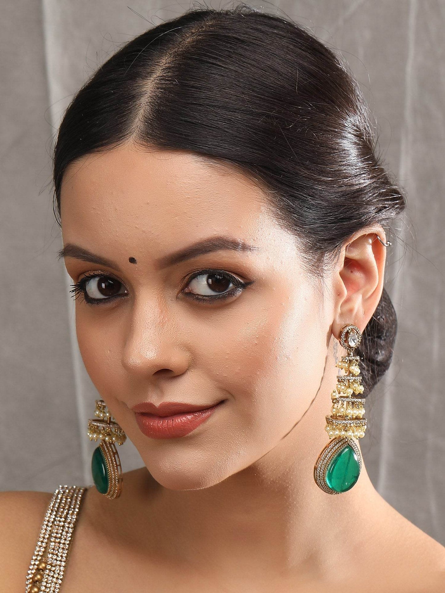 Moissanite Dangle Earrings with Gold and Pearl Detailing - Auraa Trends