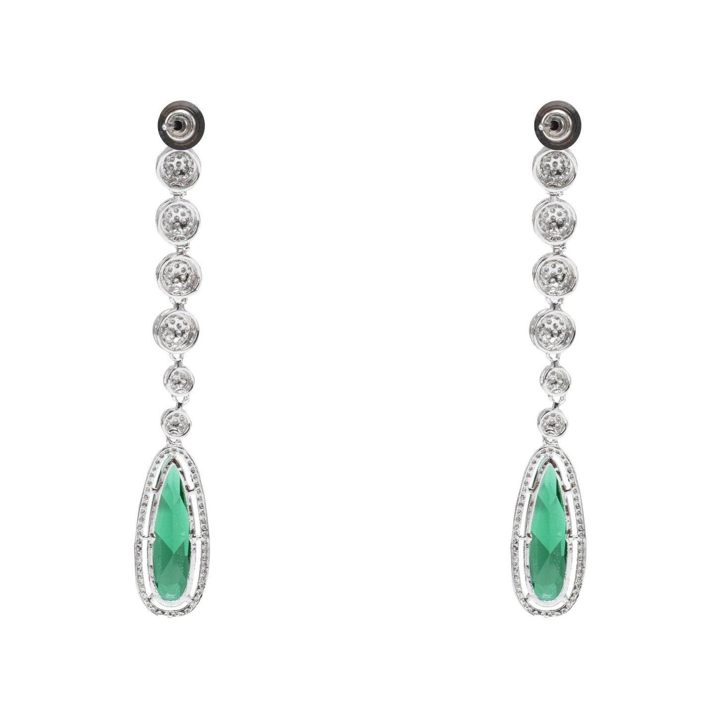 Moissanite Dangle Earrings with Green Stones and Diamond Accents - Auraa Trends