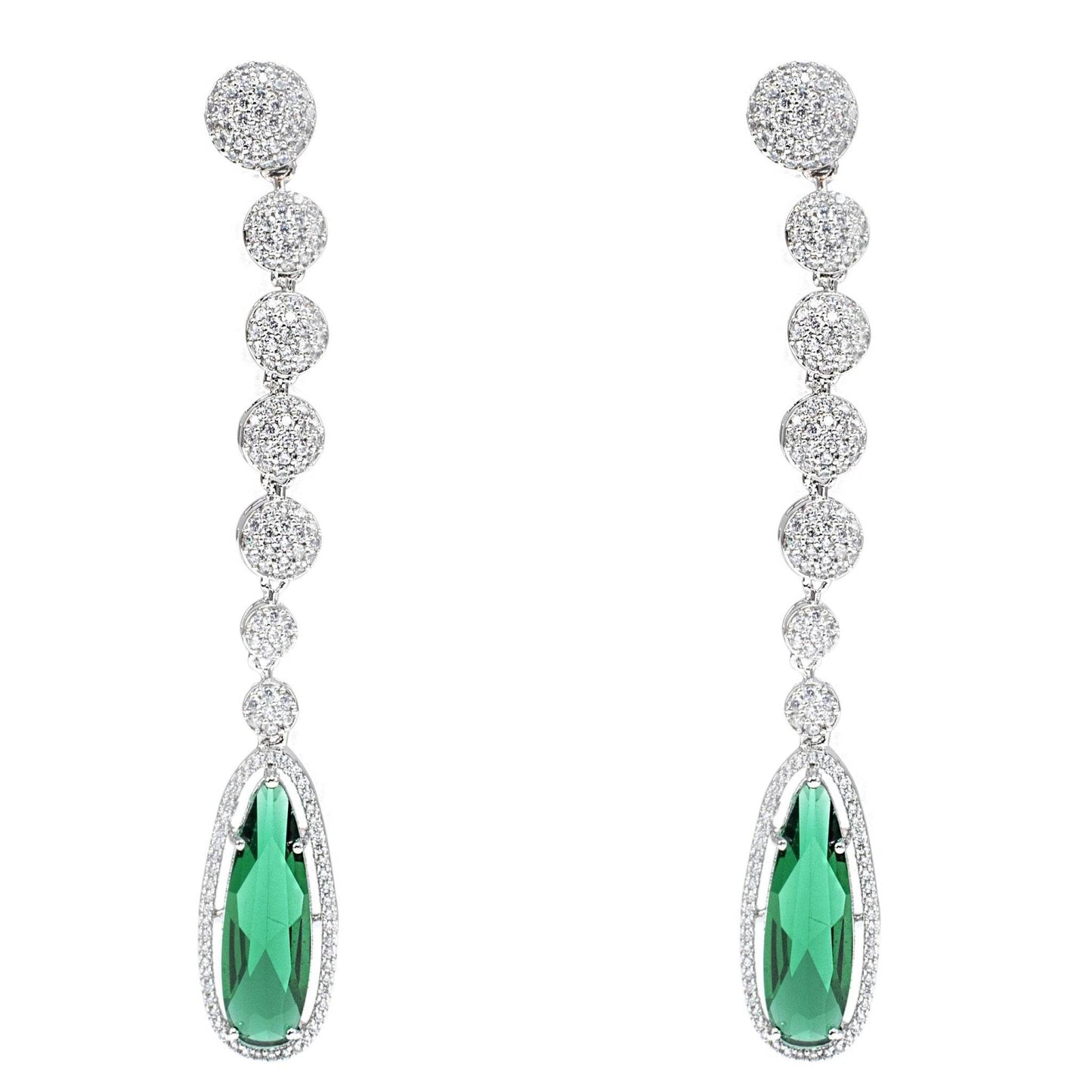 Moissanite Dangle Earrings with Green Stones and Diamond Accents - Auraa Trends