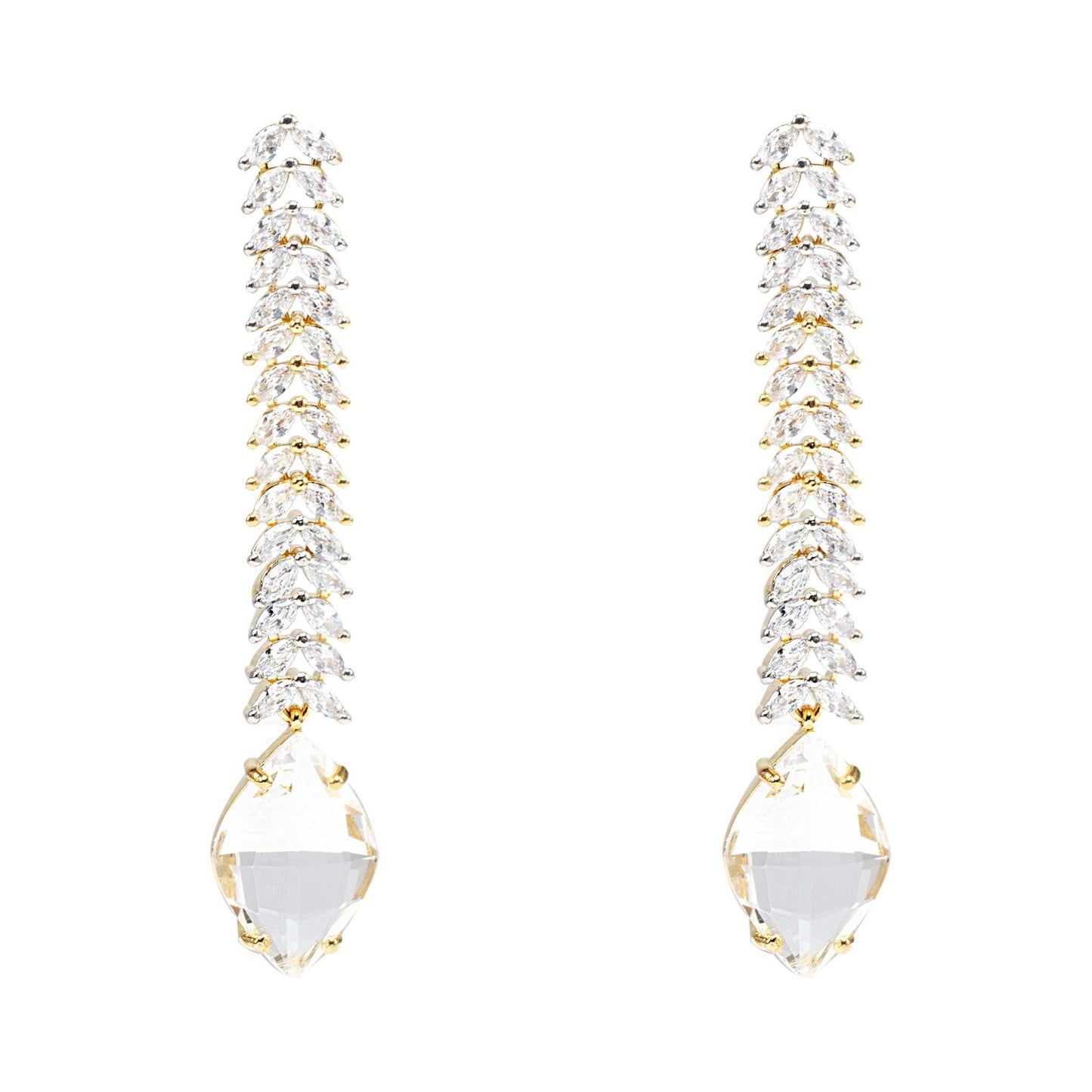 Moissanite Diamonte Dangle Earrings with Gold Detailing - Auraa Trends - Dangle - American Diamond Earring Dangle Earrings