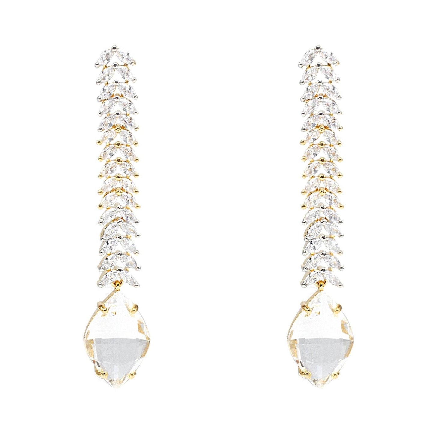 Moissanite Diamonte Dangle Earrings with Gold Detailing - Auraa Trends
