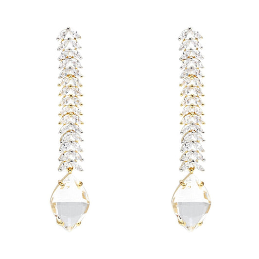 Moissanite Diamonte Dangle Earrings with Gold Detailing - Auraa Trends