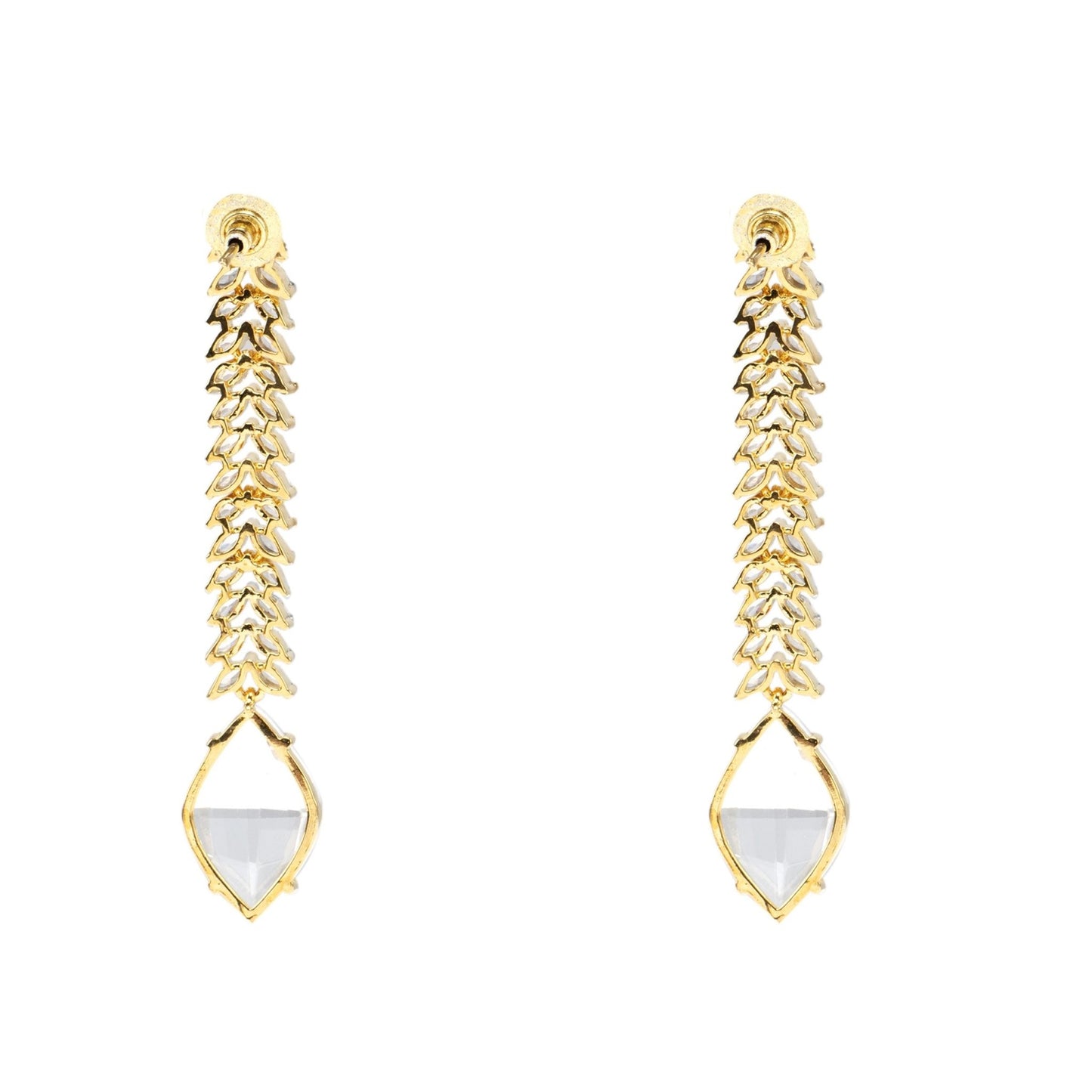 Moissanite Diamonte Dangle Earrings with Gold Detailing - Auraa Trends - Dangle - American Diamond Earring Dangle Earrings