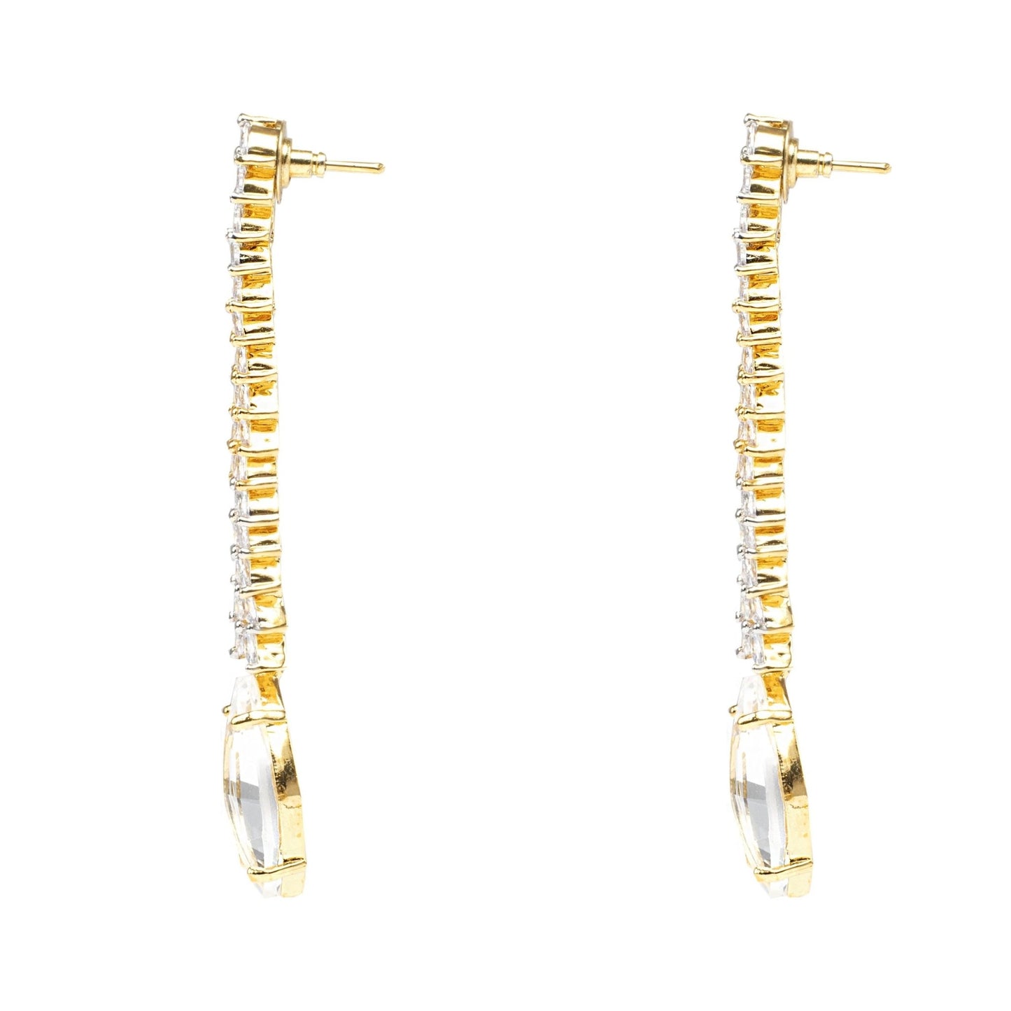Moissanite Diamonte Dangle Earrings with Gold Detailing - Auraa Trends - Dangle - American Diamond Earring Dangle Earrings