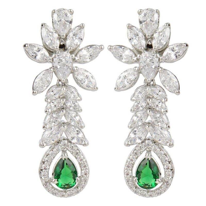 Moissanite & Diamonte Necklace Set with Green Emerald Accents - Auraa Trends