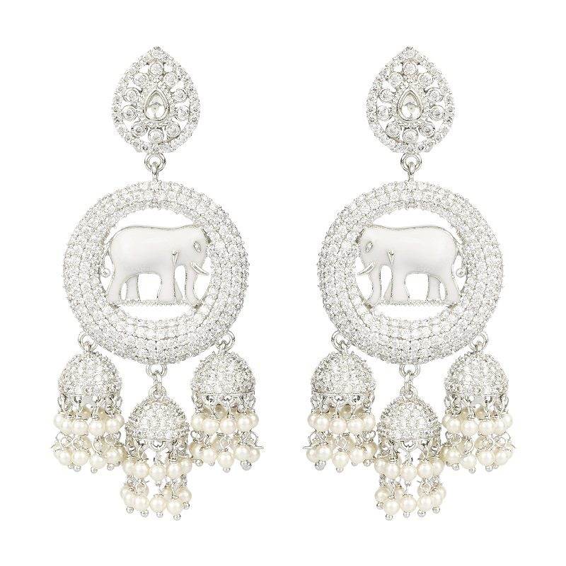Moissanite Elephant Motif Jhumka Earrings - Auraa Trends