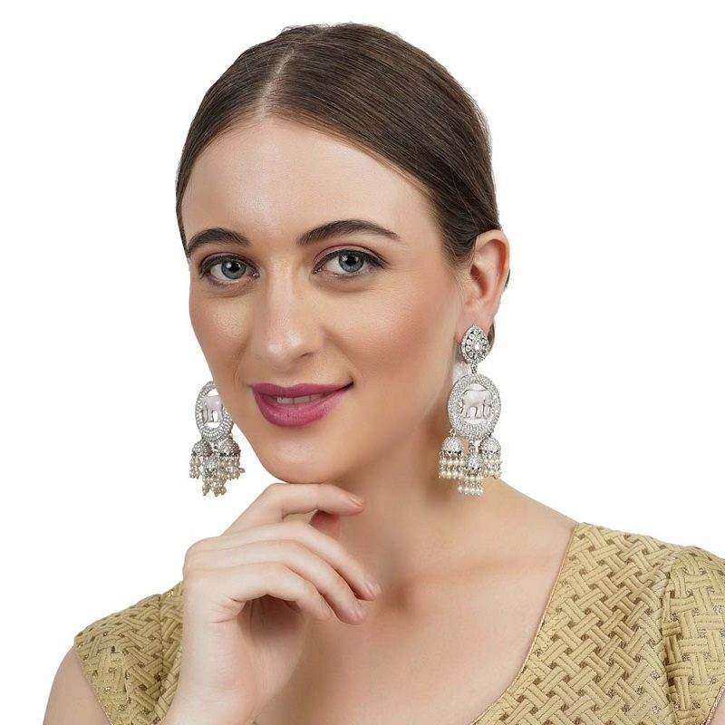 Moissanite Elephant Motif Jhumka Earrings - Auraa Trends