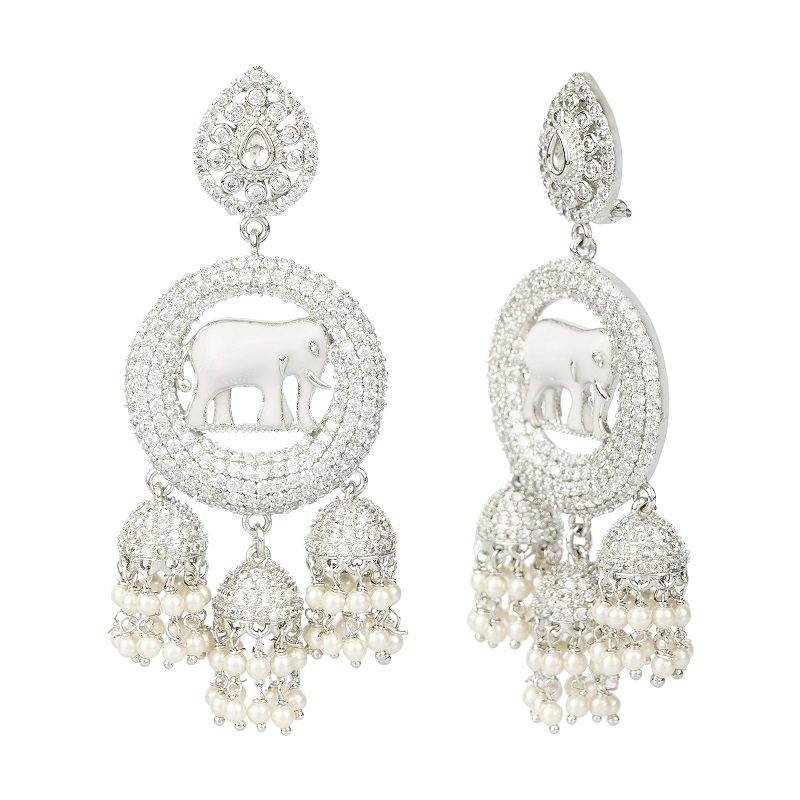 Moissanite Elephant Motif Jhumka Earrings - Auraa Trends