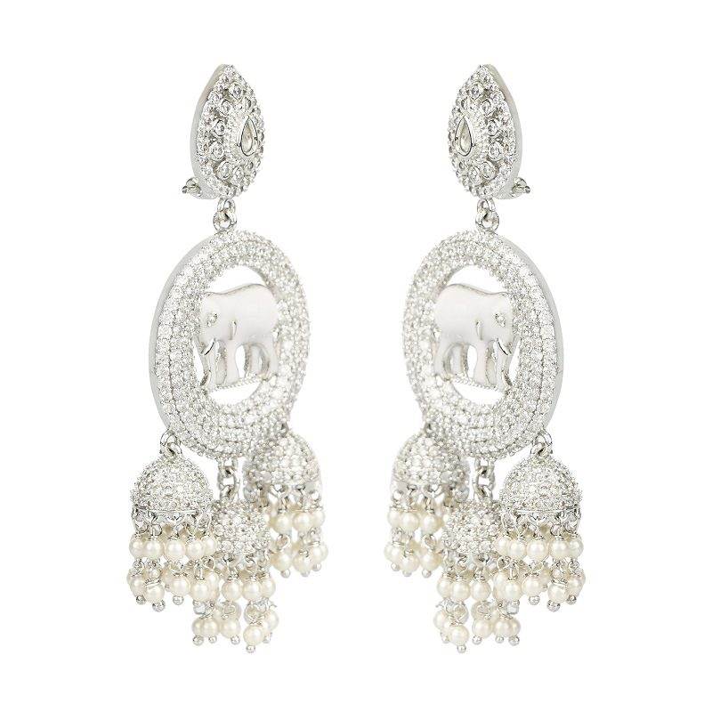Moissanite Elephant Motif Jhumka Earrings - Auraa Trends