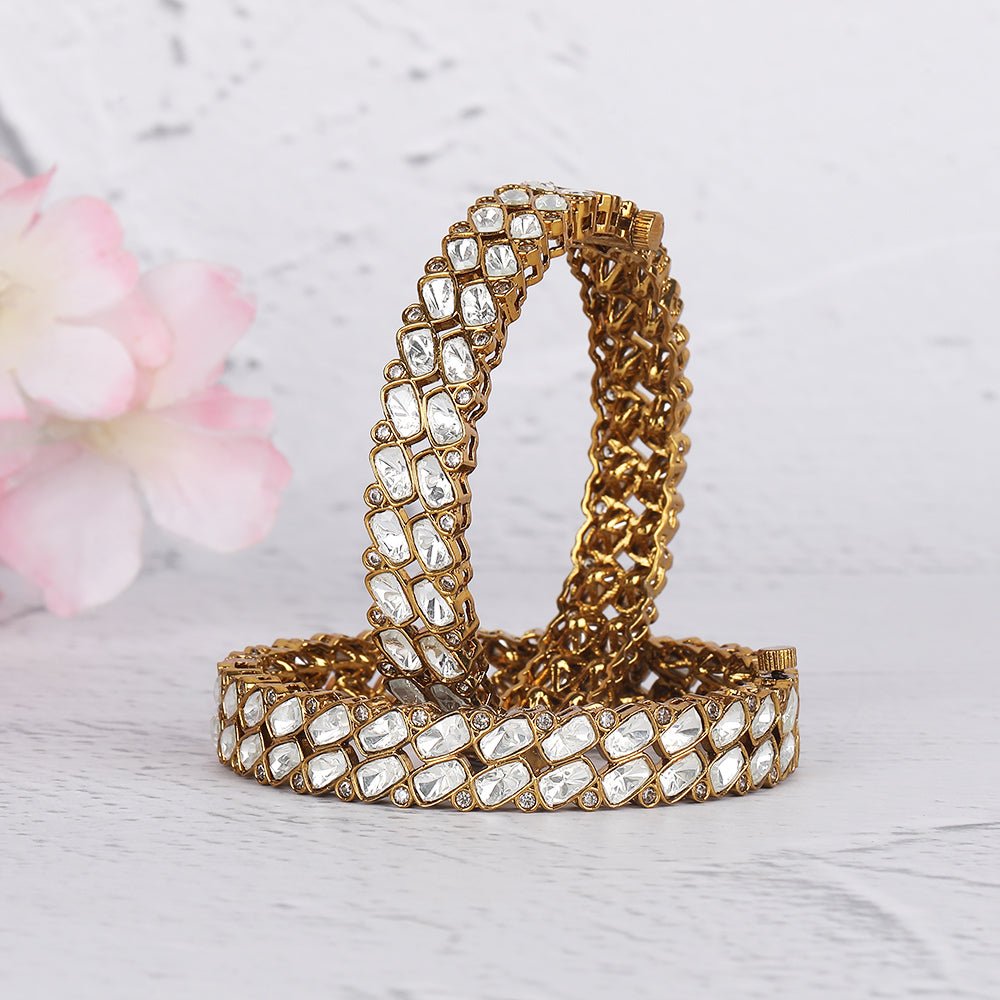 Moissanite Gold-Plated Bangle – Luxurious & Timeless - Auraa Trends - Bangles -Bangles Bangle Bangle Set Bangles