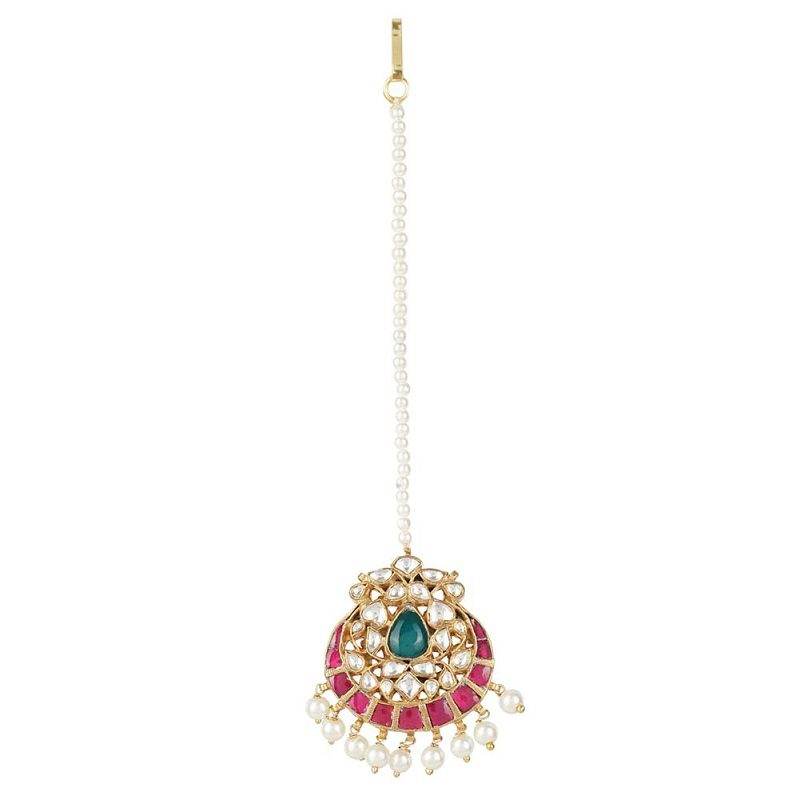 Moissanite Gold-Plated Bridal Kundan Maangtikka - Auraa Trends