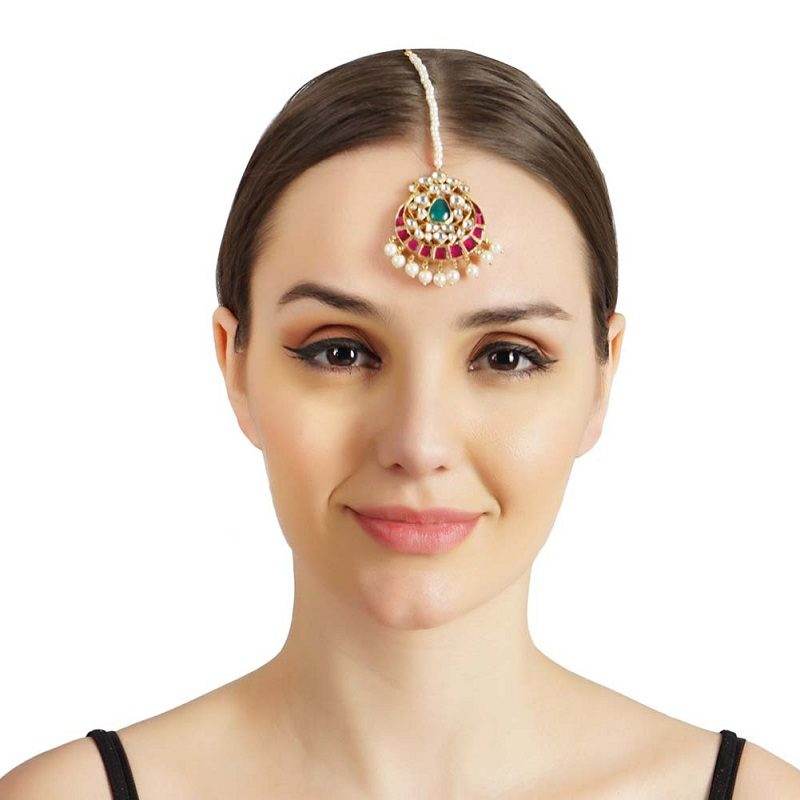 Moissanite Gold-Plated Bridal Kundan Maangtikka - Auraa Trends
