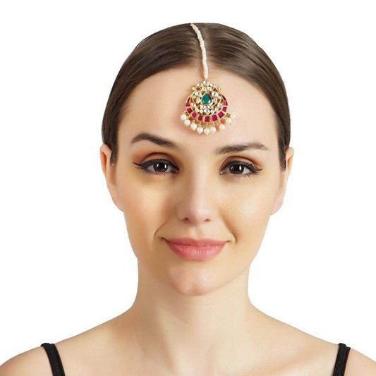 Moissanite Gold-Plated Bridal Kundan Maangtikka - Auraa Trends
