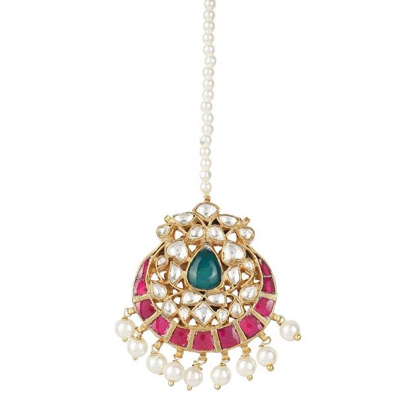 Moissanite Gold-Plated Bridal Kundan Maangtikka - Auraa Trends