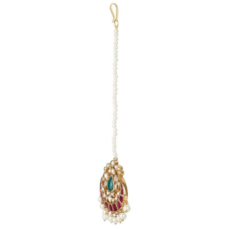 Moissanite Gold-Plated Bridal Kundan Maangtikka - Auraa Trends