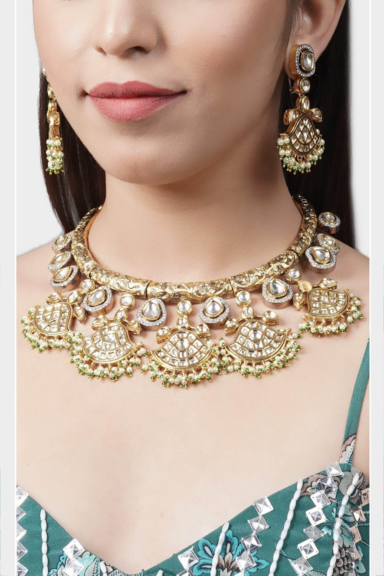 Moissanite Gold-Plated Necklace Set with Earrings - Auraa Trends